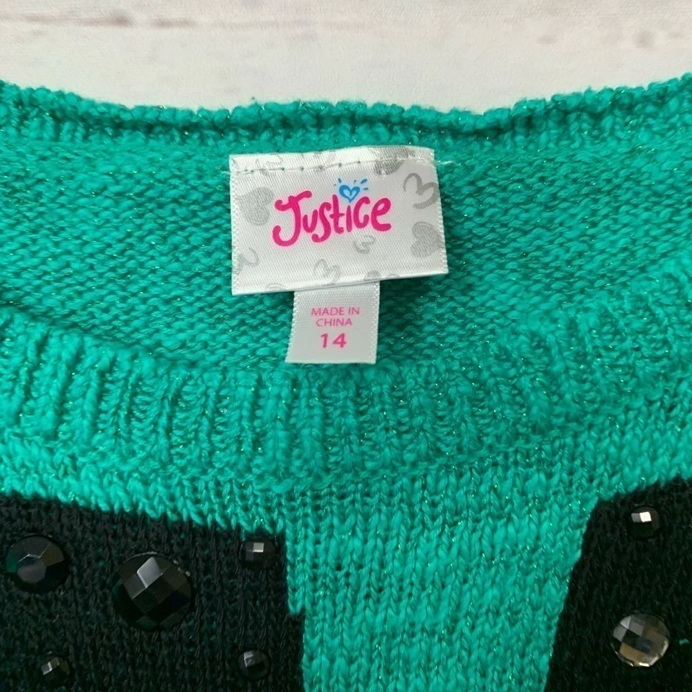 NWOT Justice Teal Famous Sweater Size 14
